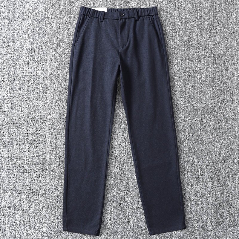 新品 ウール混パンツ テーパードパンツ メンズスラックス 秋冬 厚手 防寒 ゴムウエスト ノーアイロン ビジネス 紳士 長ズボン 紺 T6131-L拍卖