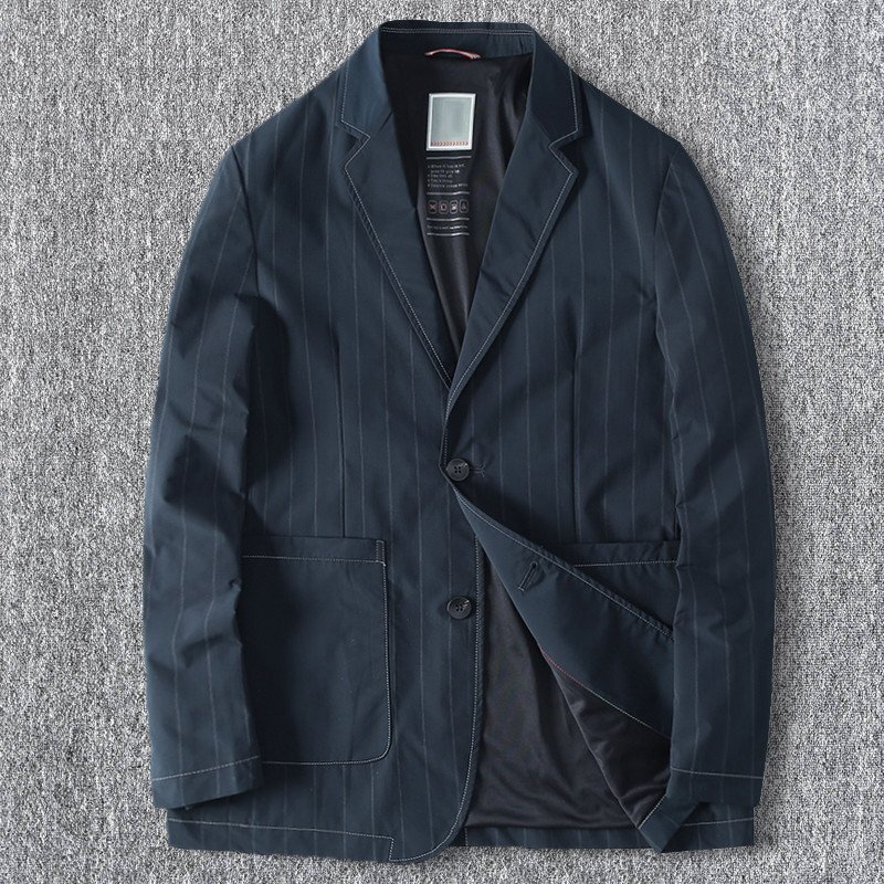 人気推薦 国内未販売 新品 メンズ テーラードジャケット 春秋 ストライプ スーツ 薄手 通気性 ビジネス ジャケット/紺色T6025-2XL拍卖