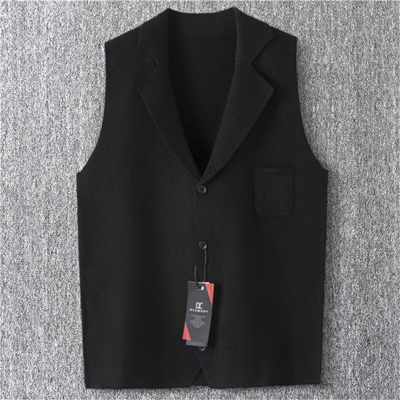新品 DCKMANY ウール混 前開きベスト 袖なし ベスト メンズ V首 ステンカラー ベストカーディガン ニットベスト秋冬 暖かい 黒 T5156-2XL拍卖