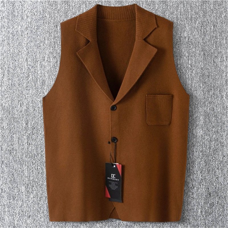 新品 DCKMANY ウール混 前開きベスト 袖なし ベスト メンズ V首 ステンカラー ベストカーディガン ニットベスト秋冬 暖かい 茶 T5158-2XL拍卖