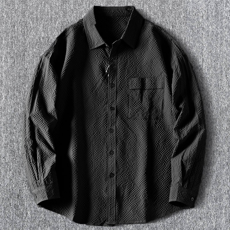 新品 長袖シャツ 涼しい シアサッカー サマー 清涼 無地 メンズ 吸水速乾 涼感 レギュラーカラー ボタンダウン 春夏 盛夏 /黒T5029-3XL拍卖