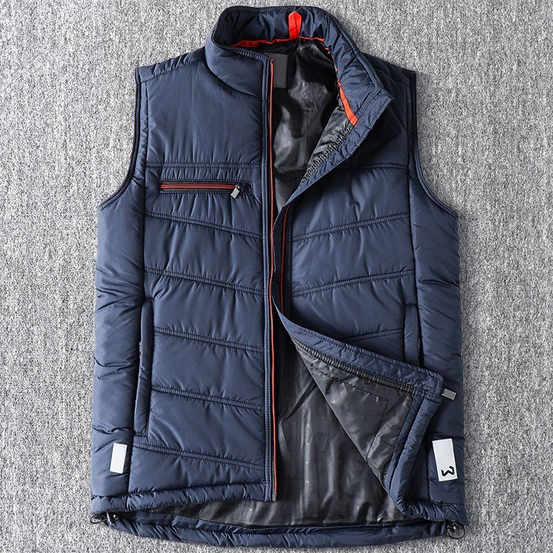 新品 キルティング ベスト 中綿入り ベスト メンズ 秋冬 厚手 軽量 防寒 撥水 冬服 暖かい ノースリーブ ジャケット 紺 T6150-2XL拍卖