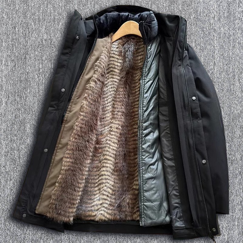 新品 国内未販売 極暖 フェイクミンクファー 中綿ジャケット 防寒 防風 ミディアム丈 メンズ 冬服 裏ボアで 厚手 コート 黒 T1380-2XL拍卖