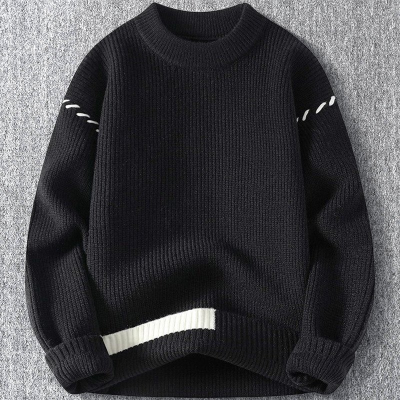 新品 DCKMANY ウール混 クルーネック ニットセーター メンズ 秋冬 リブ編み 配色 厚手 暖かい 長袖 プルオーバー トップス 黒 T5215-XL拍卖
