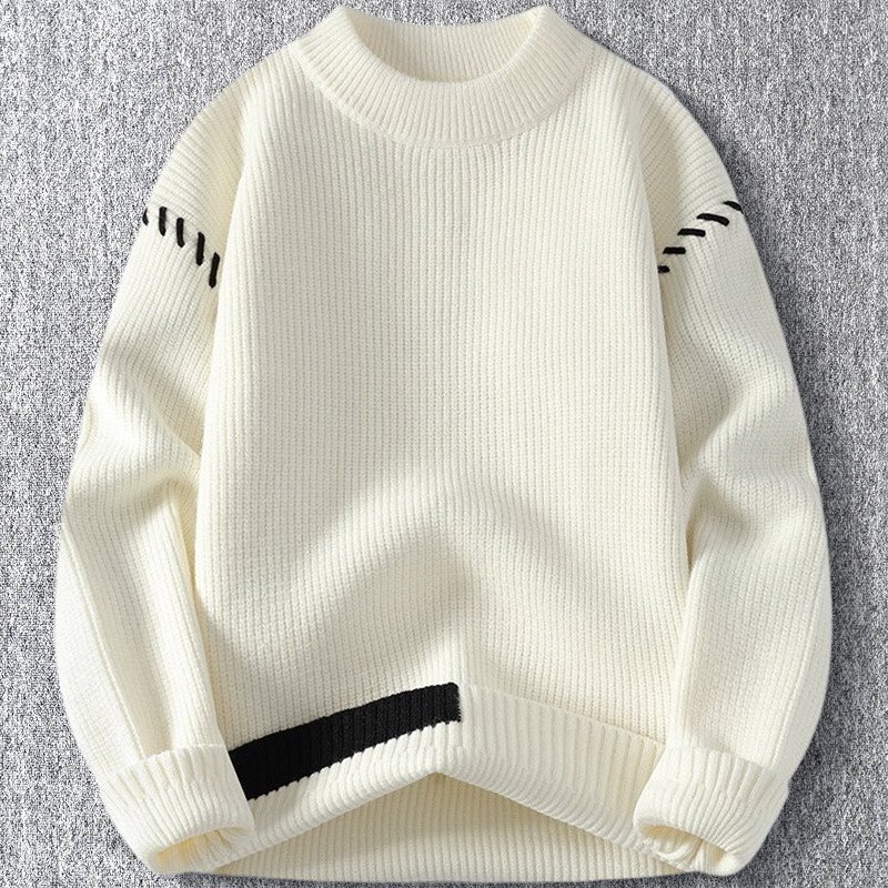 新品 DCKMANY ウール混 クルーネック ニットセーター メンズ 秋冬 リブ編み 配色 厚手 暖かい 長袖 プルオーバー トップス 白 T5216-XL拍卖