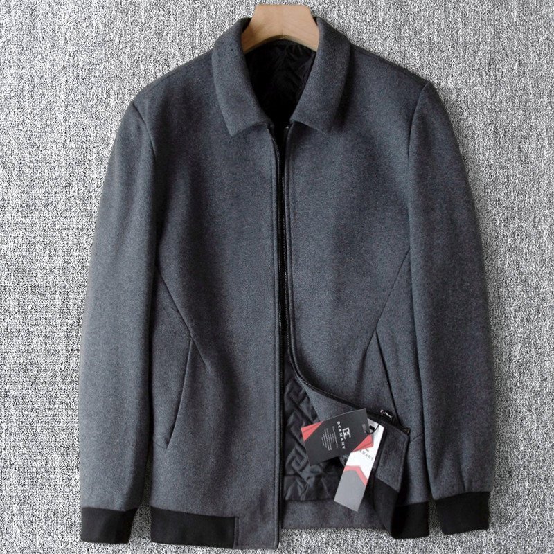 新品 DCKMANY ウール中綿ジャケット 毛織 防寒 ツイード風 メンズ ラペル付き 紳士 ファスナー アウター 秋冬 厚手 ビジネス 灰 T9039-XL拍卖