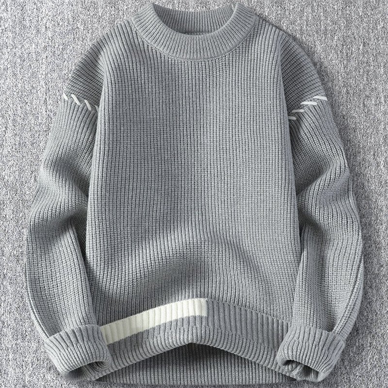 新品 DCKMANY ウール混 クルーネック ニットセーター メンズ 秋冬 リブ編み 配色 厚手 暖かい 長袖 プルオーバー トップス 灰 T5213-XL拍卖