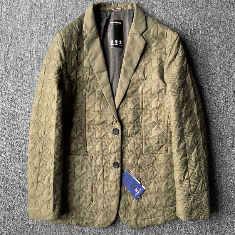 極上 シルク 最上級 新品 DCKMANY テーラードジャケット 中綿 秋冬 メンズ ブレザー 軽量 紳士 ビジネス ジャケット カーキ C9829-4XL拍卖