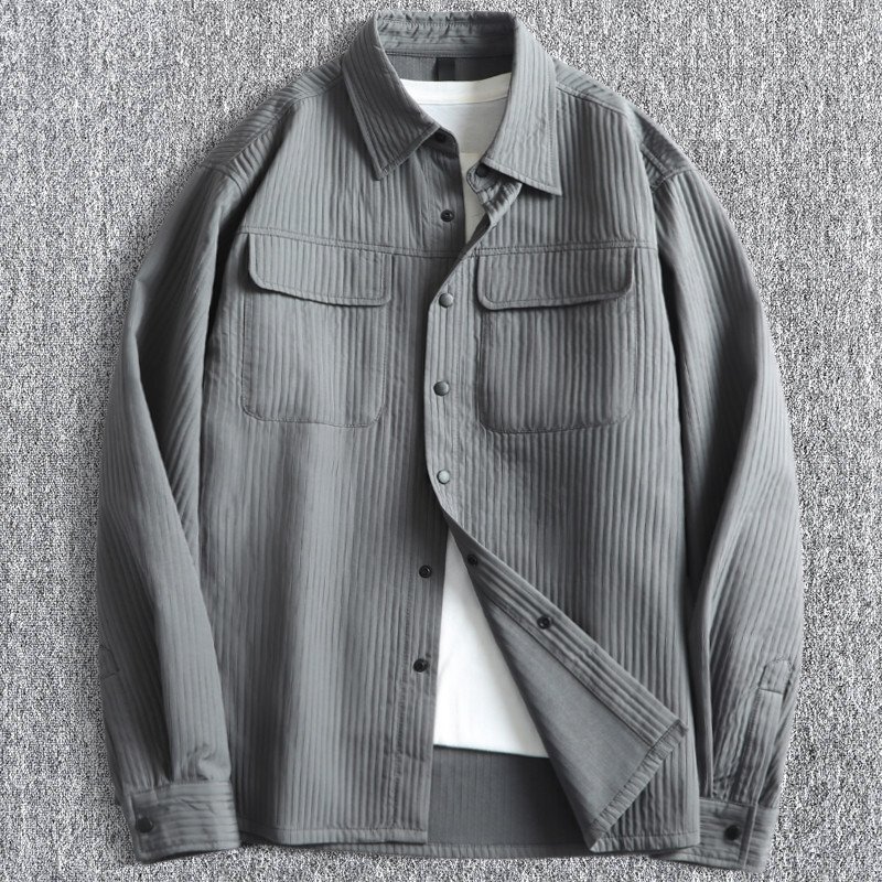 新品 シアサッカー テクスチャー ジャンパー メンズ 春 夏 秋 シャツ襟 ジャケット 軽量 通気性 薄手 ゆったり ブルゾン 灰 T5026-2XL拍卖