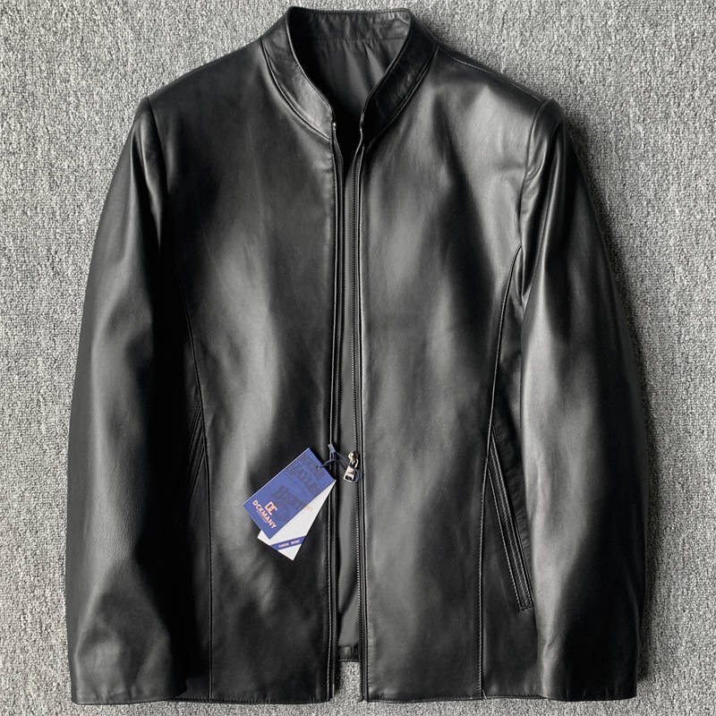 新品 EU製 DCKMANY 上質羊革 イタリアレザー ジャケット メンズ 革ジャン ビジネス カジュアル ラム ブルゾン スイングトップ 黒 E533-XL拍卖