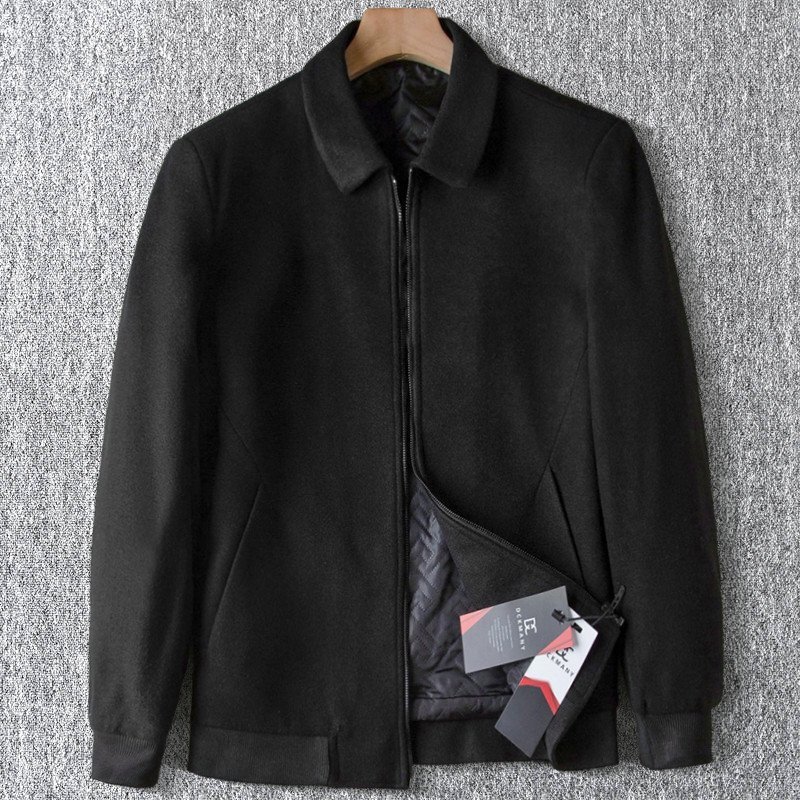 新品 DCKMANY ウール中綿ジャケット 毛織 防寒 ツイード風 メンズ ラペル付き 紳士 ファスナー アウター 秋冬 厚手 ビジネス 黒T9040-L拍卖