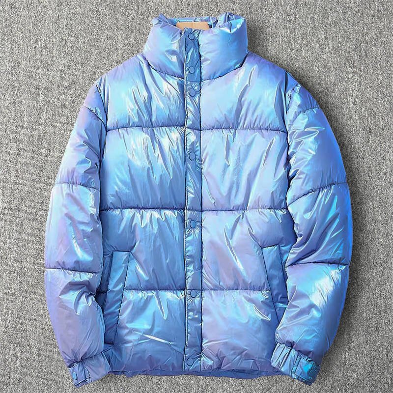 最高級 国内未販売 新品 メンズ 中綿 ジャケット 冬服 厚手 防風 ゆったり キルティング レーザーコーティング ブルゾン/青T7114-L拍卖