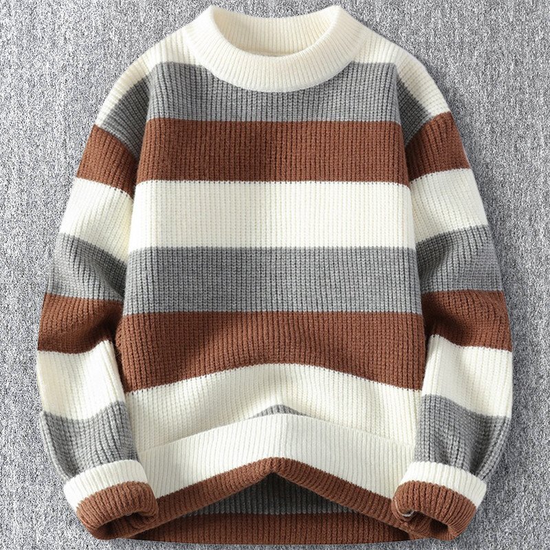 新品 DCKMANY ウール混 ニットセーター メンズ ストライプ 3配色 暖かい プルオーバー 厚手 秋冬 プルオーバー トップス 茶 T5206-XL拍卖