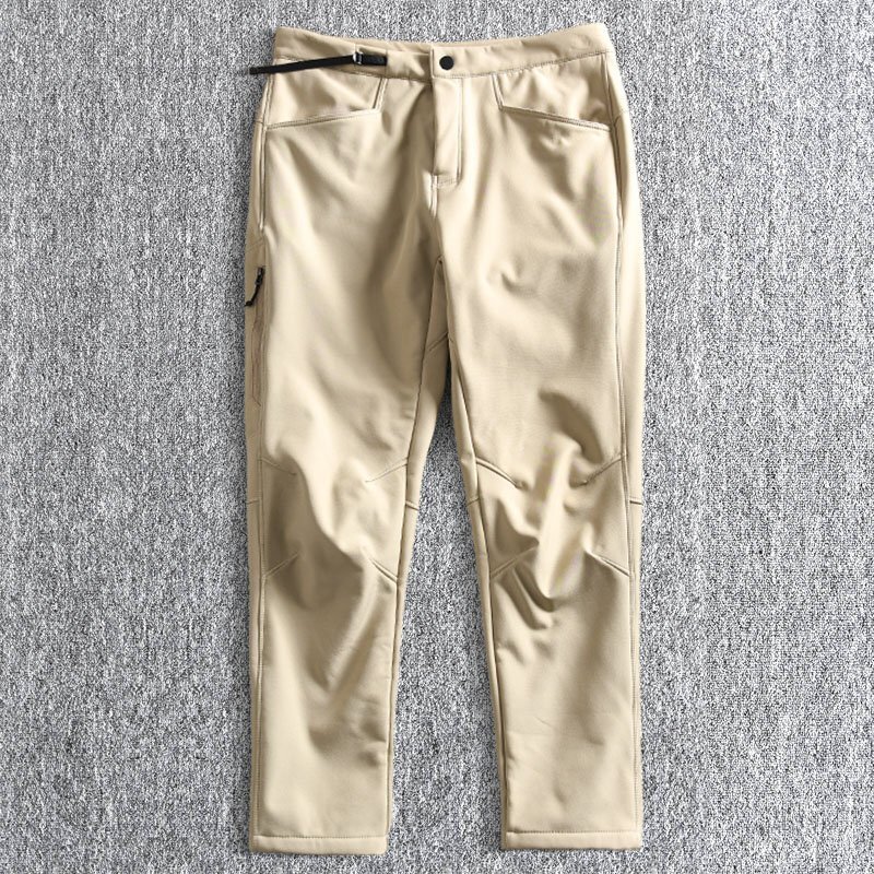新品 ソフトシェルパンツ ウインドパンツ 厚手 アウトドアパンツ 秋冬 撥水 ミリタリーパンツ 裏起毛 メンズ スラックス カーキ T7126-L拍卖