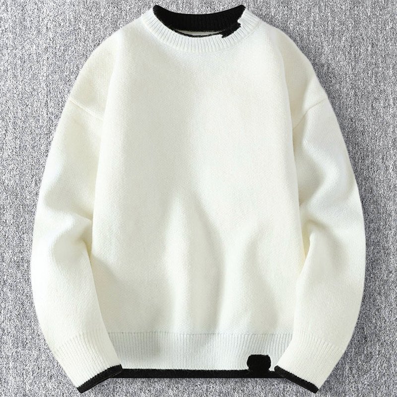 新品DCKMANY ウール混 ニットセーター メンズ 秋冬 クルーネック バイカラー 配色 厚手 暖かい 長袖 プルオーバー トップス 白 T5191-2XL拍卖
