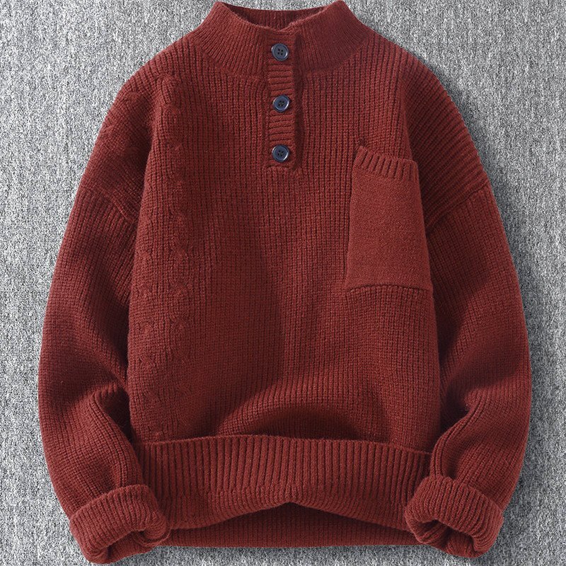 新品 DCKMANY ウール混 ニットセーター ケーブルニット ヘンリーネック メンズ 暖かい 厚手 秋冬 プルオーバートップス 赤 T5209-M拍卖