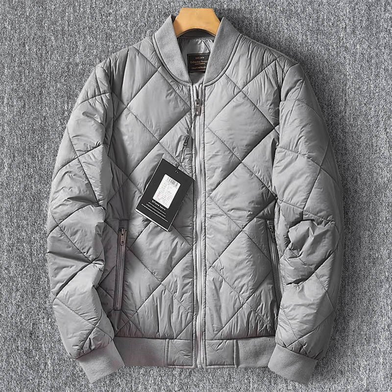 欧米サイズ 国内未販売 新品 ダイヤキルティング 中綿ジャケット 秋冬 保温 メンズ ボンバージャケット ベースボールカラー 灰 T8119-2XL拍卖