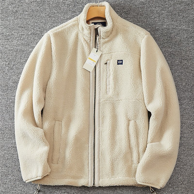 新品 欧米サイズ フリースジャケット 秋冬 カジュアル スタンドカラー 暖かい 厚手 防寒 メンズ アボアフリース アウター 生成り T9097-XL拍卖