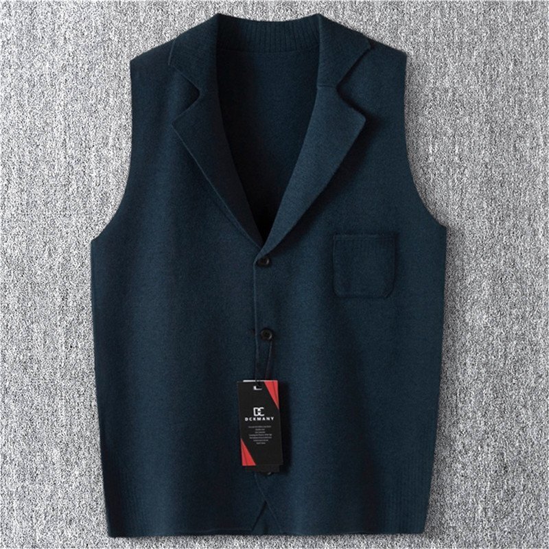 新品 DCKMANY ウール混 前開きベスト 袖なし ベスト メンズ V首 ステンカラー ベストカーディガン ニットベスト秋冬 暖かい 青 T5157-XL拍卖