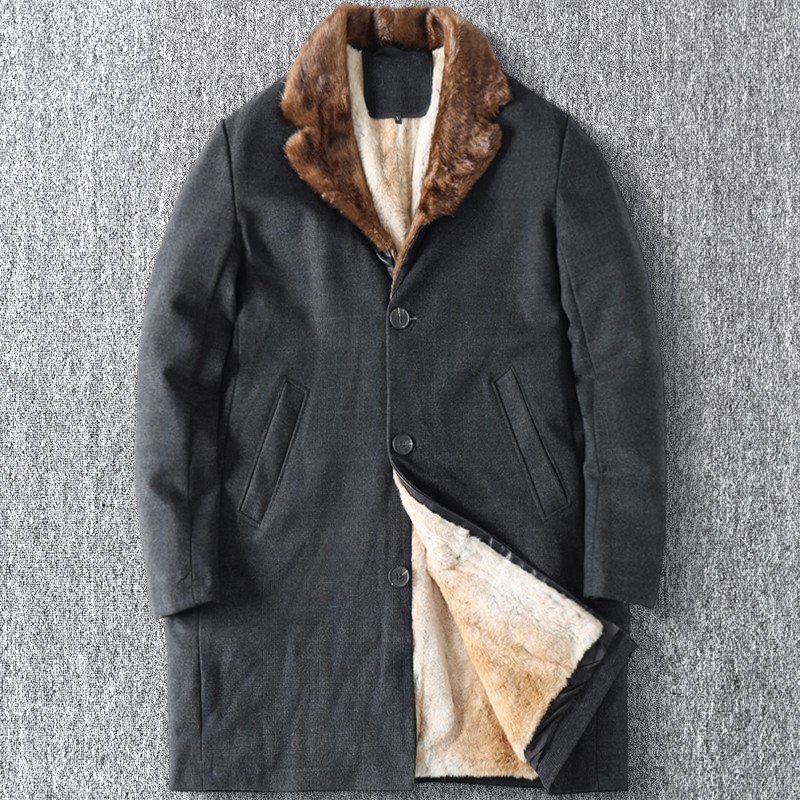 新品 DCKMANY ウール混 コート ミドル丈 フェイクミンクファー チェック柄 厚手 防寒 紳士 ビジネス トレンチコート メンズ 濃灰 T8155-XL拍卖