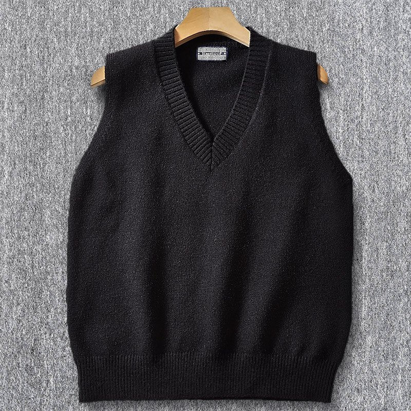 新品 DCKMANY 上品 ウール混 秋冬 袖なし ベスト メンズ Vネック ニットベスト 春秋 快適 暖かい ニットセーター トップス 黒 T4036-L拍卖