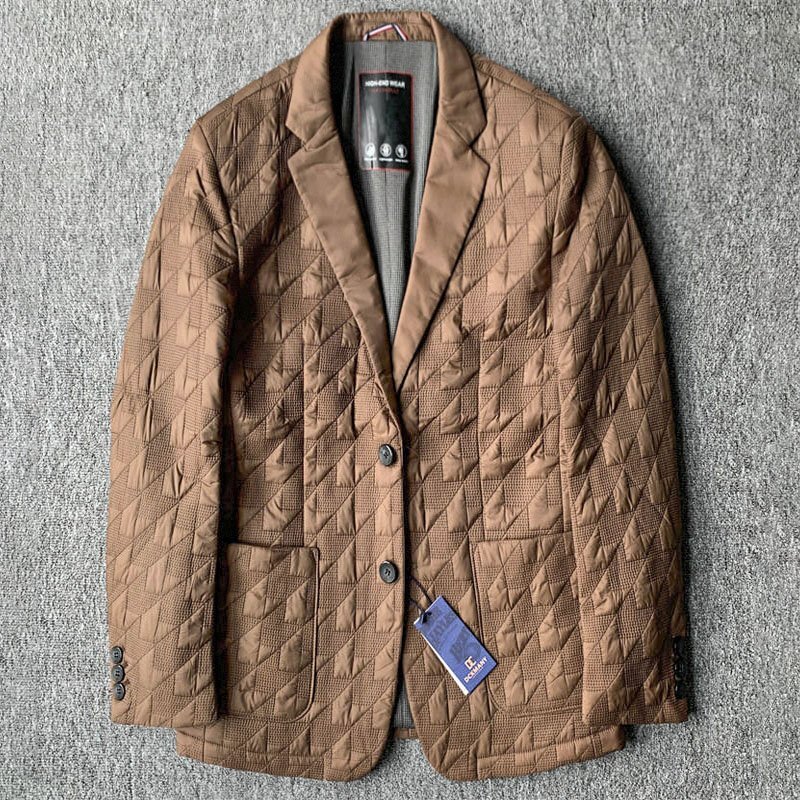 極上 シルク 最上級 新品 DCKMANY テーラードジャケット 中綿 秋冬 メンズ ブレザー 軽量 紳士 ビジネス ジャケット 茶 C9828-XL拍卖