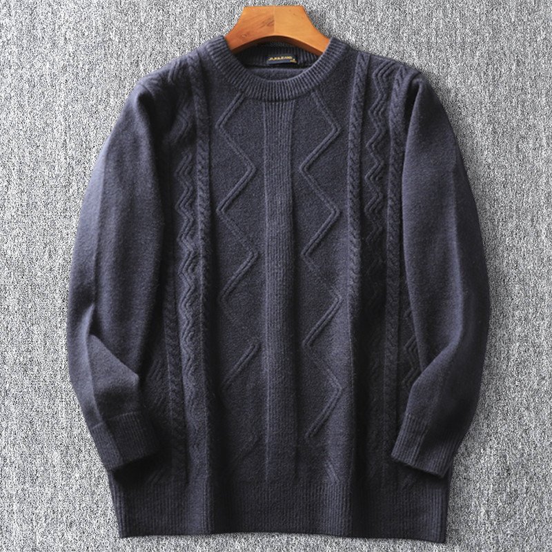 新品 ウール ジャガード リブニット ケーブル セーター クルーネック メンズ 秋冬 暖かい プルオーバー プルオーバーニット 濃紺 T6800-2XL拍卖