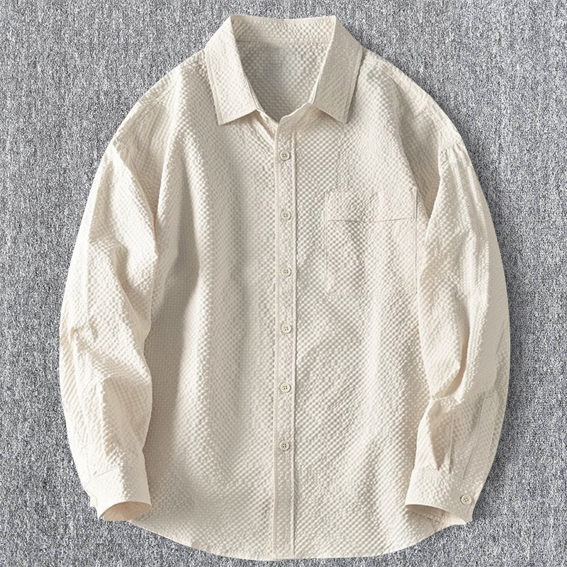 新品 長袖シャツ 涼しい シアサッカー サマー ゆったり 形態安定 メンズ 胸ポケット 吸水速乾 レギュラーカラー/オフホワイトT5031-XL拍卖