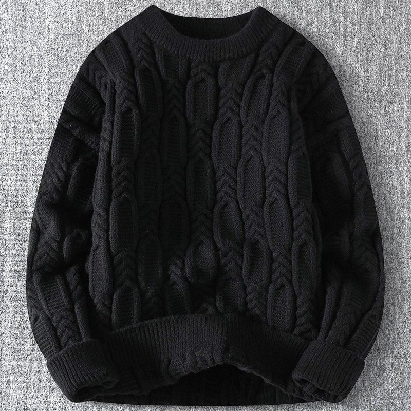 新品 DCKMANY ウール混 ニットセーター メンズ ラウンドネック トップス 暖かい 編み プルオーバー 厚手 秋冬 アイボリー 黒 T5196-M拍卖