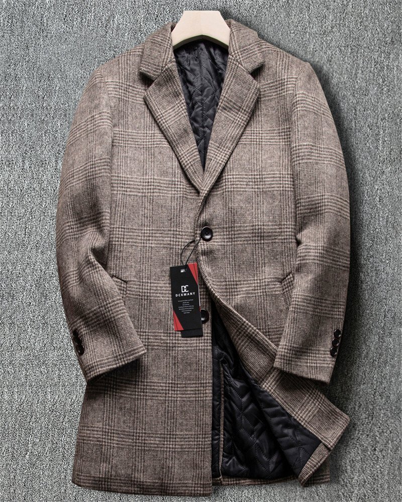高級 DCKMANY 新品 ウール 中綿 ロングコート チェック柄 秋冬 厚手 防寒 メルトンコート メンズ 紳士 WOOL ジャケット 茶 D9987-4XL拍卖