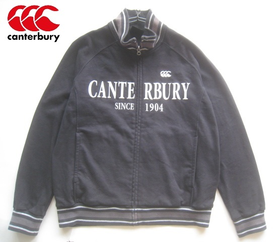 美品!!カンタベリー CANTERBURY*ロゴ刺繍 立ち襟スウェットジャージーZIPジャケット L 黒 ブラック RUGBY ラグビー拍卖