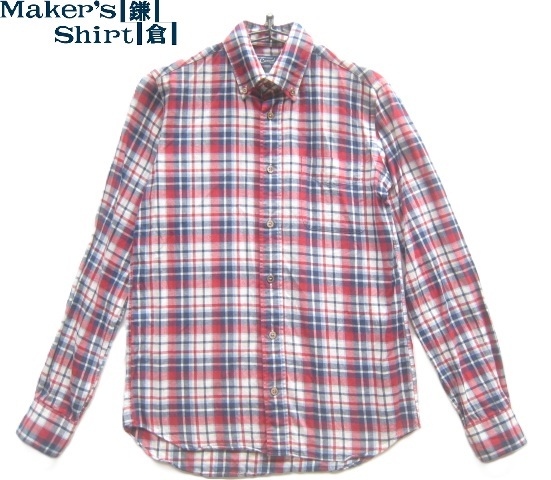 美品日本製!!メーカーズシャツ鎌倉 Maker's Shirt鎌倉*Casual 134 チェック柄コットンボタンダウンシャツ S 白×紺×水色×赤拍卖