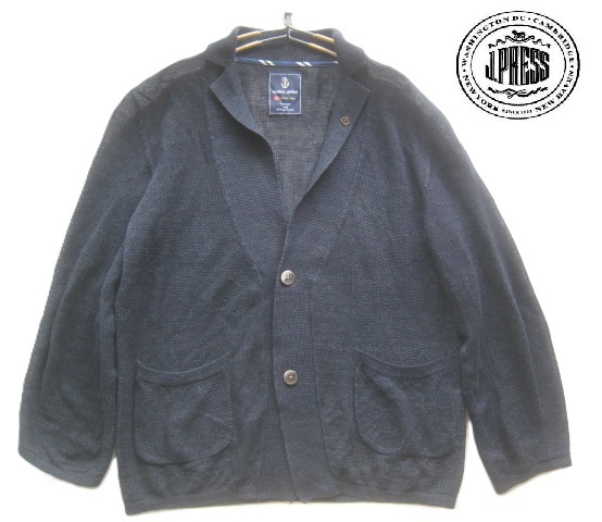 美品!!ジェイプレス J.PRESS Jプレス*麻100% アンカーピンバッジ付き リネンニット2つボタンアンコンジャケット・カーディガン M 濃紺拍卖