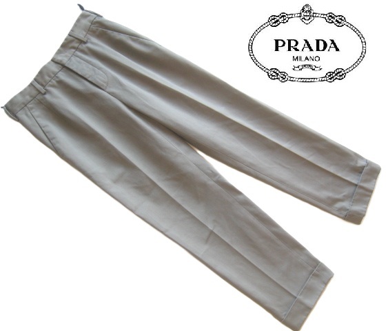 美品ブルガリア製!!プラダ PRADA*ロゴタグ付き TIGHT FIT ポリコットンスラックス・パンツ 44 S グレー拍卖