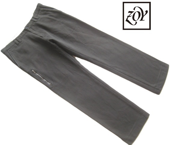 美品日本製!!ゾーイ ZOY*ロゴタグ付き ジップポケット コットンパンツ W85 実寸L ダークグレー GOLF ゴルフ拍卖