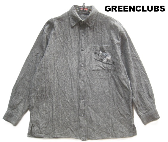 高級2.7万!!グリーンクラブ GREENCLUBS*ロゴ・スキーをしているスヌーピー刺繍 レーヨンウールフランネルシャツ 4 実寸L 濃灰 RAIKA拍卖