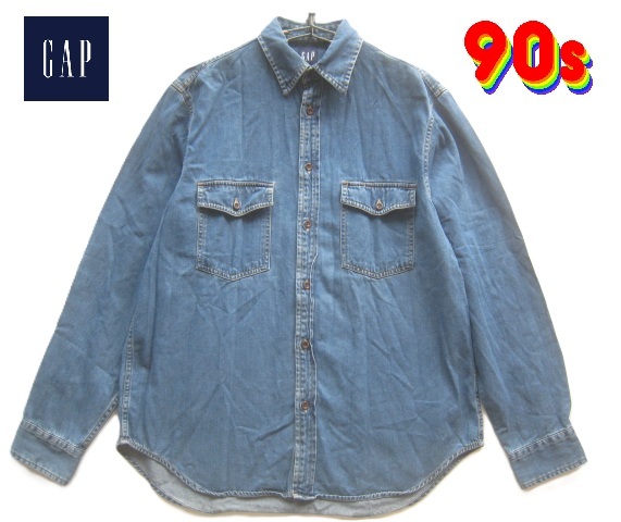 90sビンテージ!!ギャップ GAP*ダブルポケット インディゴデニムシャツ S 実寸M オールドギャップ OLD GAP Y2K拍卖