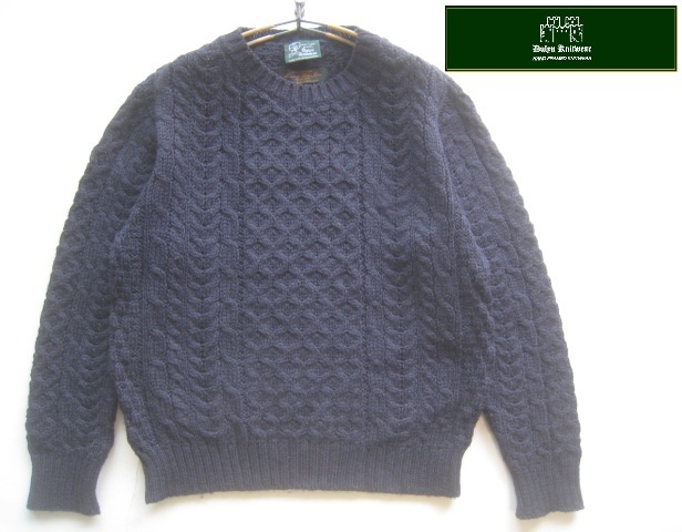 美品英国製!!デュリンニットウェア Dulyn Knitwear*ナノユニバース別注 BRITISH WOOL ケーブル編みヴァージンウールニットセーター L 紺拍卖