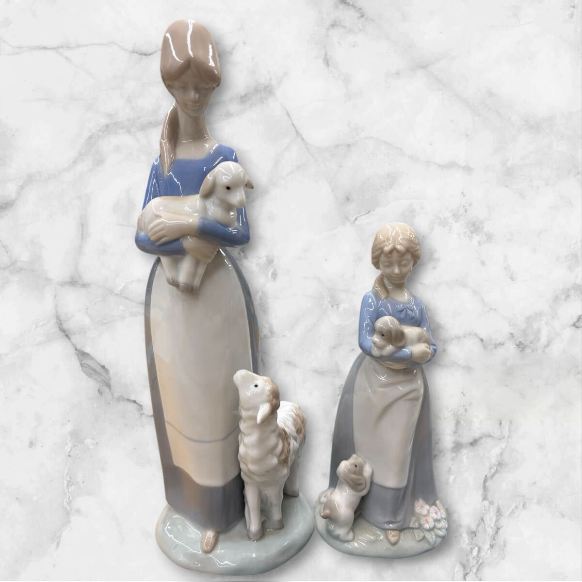 △a コレクターズ フィギュリン アンデルセン 陶器人形 オブジェ 羊と女性 女性と犬拍卖