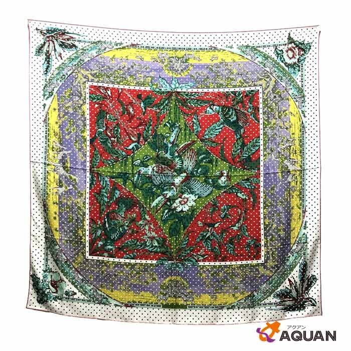 送料無料 セール HERMES エルメス カレ140 ストール ショール TROPIQUES トロピカル 花 鳥 アニマル シルク 新古品 美品 aq3374拍卖