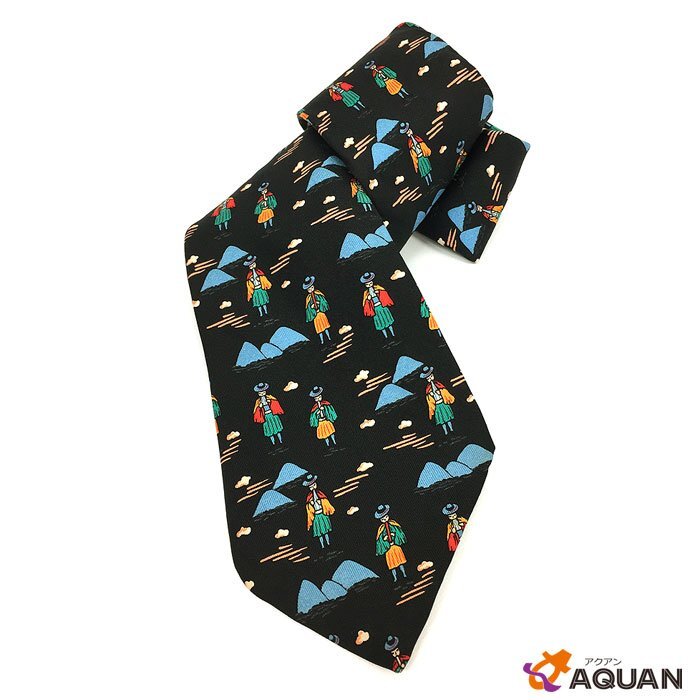 ゆうパケット発送 送料無料 HERMES エルメス ネクタイ メンズ 民族衣装 メキシコ シルク100% ブラック aq3660拍卖