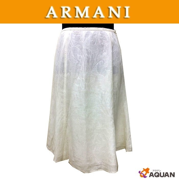 送料無料 ARMANI armani アルマーニ フレアスカート シルク×麻 スカート ホワイト 白 レディース 表示サイズ38 中古 6932拍卖