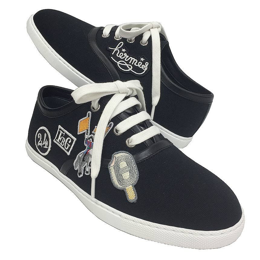 送料無料 HERMES エルメス レディース スニーカー イノサン 刺繍パッチ 36.5サイズ 23.5cm ブラック レディース 靴 未使用 新古品 aq11476拍卖