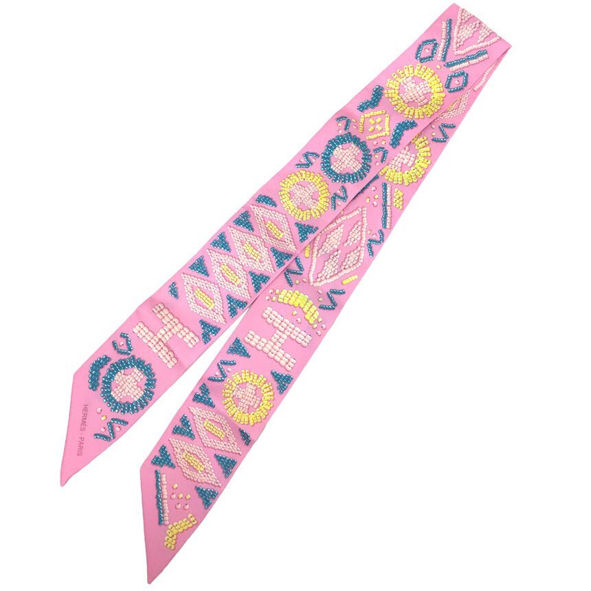 送料無料 セール HERMES エルメス ツイリー タイスカーフ ケリーアンペルル KELLY EN PERLES ピンク 新品未使用 aq8490拍卖