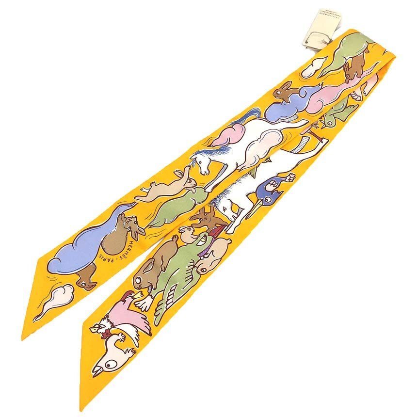 セール 送料無料 HERMES エルメス ツイリー タイスカーフ 千と一のウサギ Mille et Un Lapins 2023秋冬 H064007S 04 イエロー 新品 aq9592拍卖
