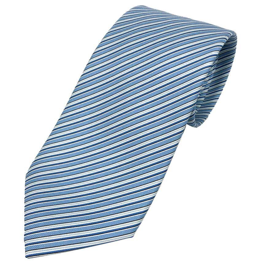 送料無料 HERMES エルメス ネクタイ ストライプ ライトブルー系 シルクツイルタイ 箱付き 新古品 美品 aq12171拍卖