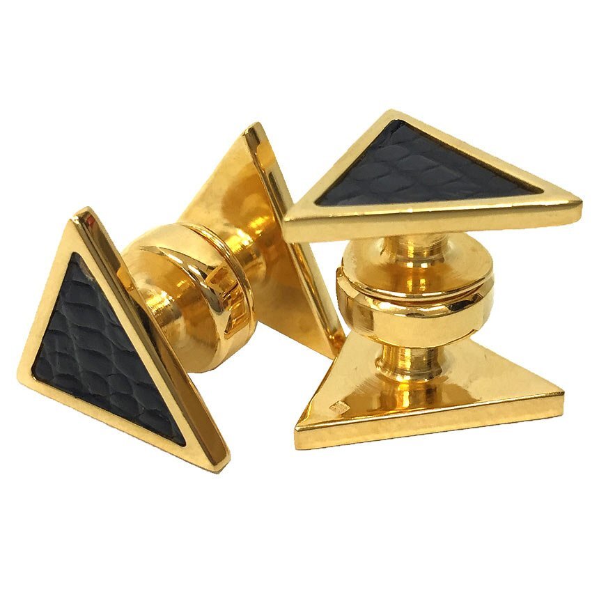 全国送料無料 HERMES エルメス トライアングル カフス カフリンクス リザードレザー ゴールド×ブラック aq11929拍卖