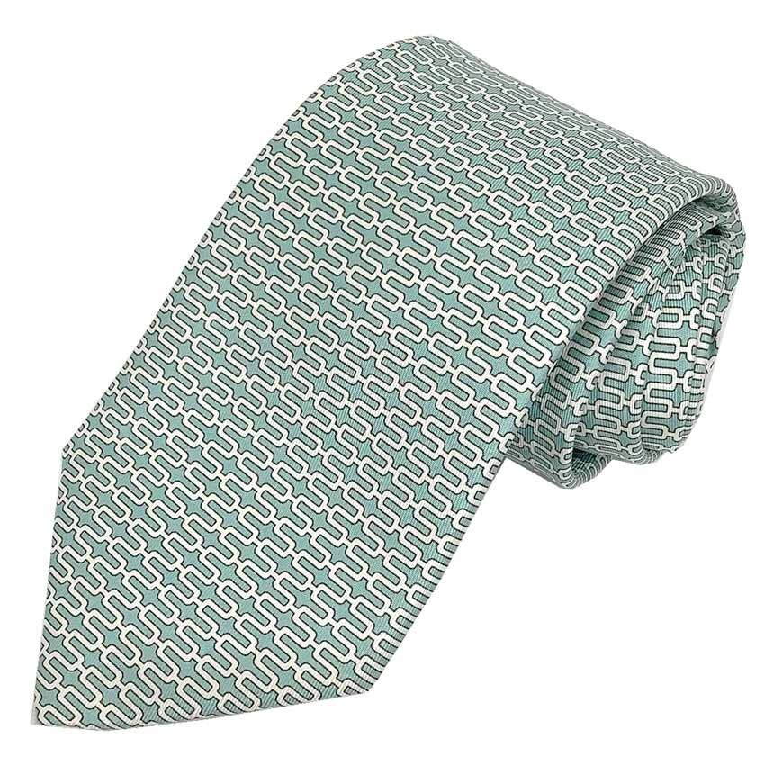 送料無料 HERMES エルメス ネクタイ CRAVATE 9.1CMS ORAN ライトブルー グリーン 新古品 美品 aq12101拍卖