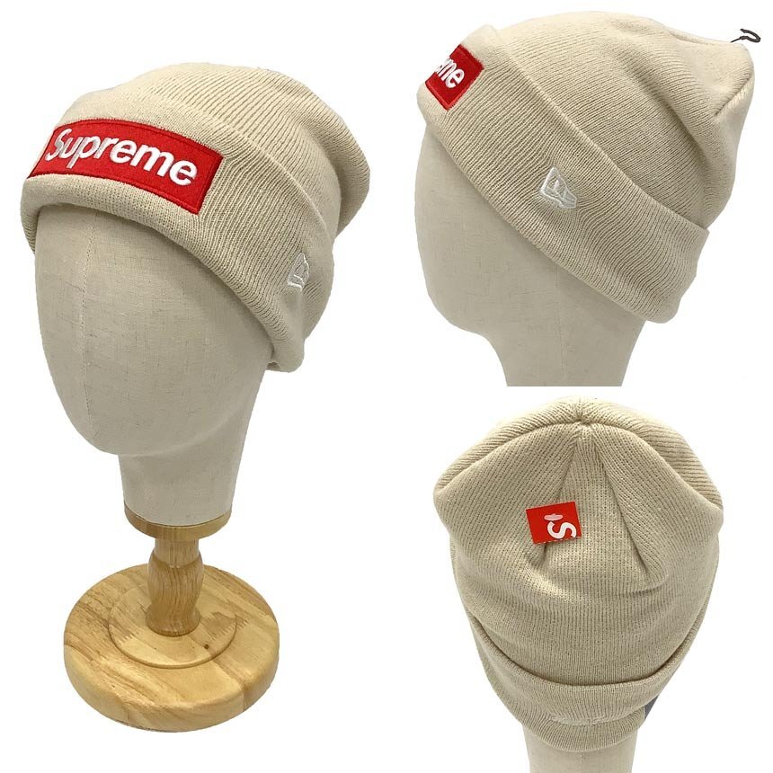 ゆうパケット発送 送料無料 Supreme New Era シュプリーム ニューエラ ボックス ロゴ ビーニー STONE ベージュ ニット帽 未使用 aq12080拍卖