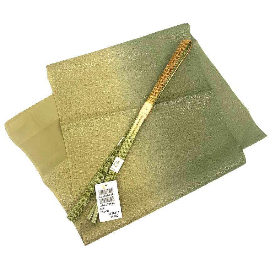 全国送料無料 京やQ735 正絹 帯揚げ 帯締め 帯揚げ+帯締め2点セット 京都絞工業組合 高級丹後ちりめん 平組 銀通し 未使用拍卖